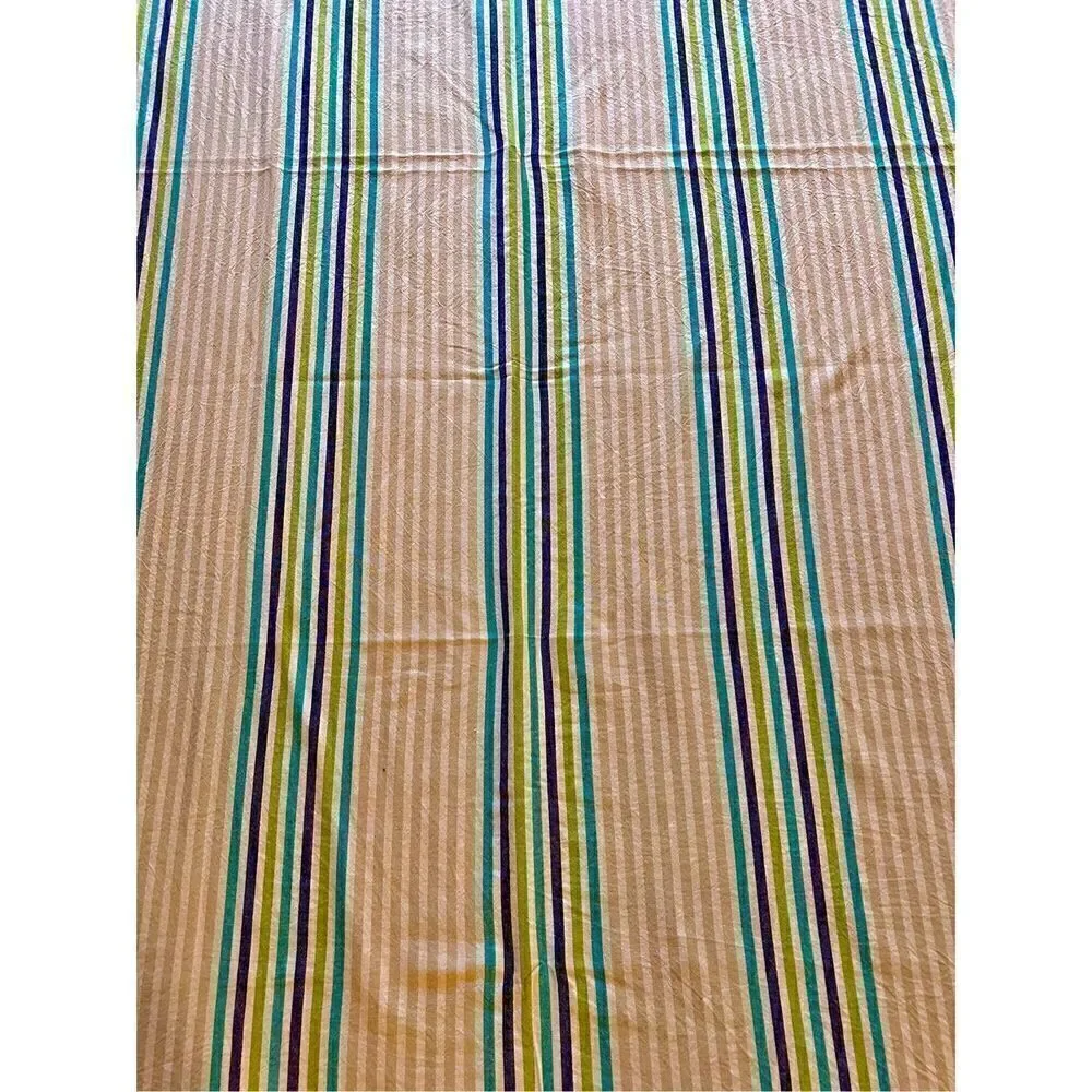 Max Studio Home Tablecloth Blue/Aqua/Green Striped Fringed 54 X 104 100% Cotton